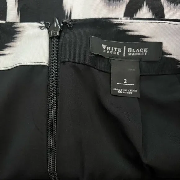 🛍️ WHITE HOUSE BLACK MARKET Ikat tapestry Black Pink embroidered Midi skirt Med - Picture 10 of 10